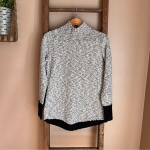 LL Bean Signature Cozy Two-Tone Mock Neck Sweater - Gray/Black